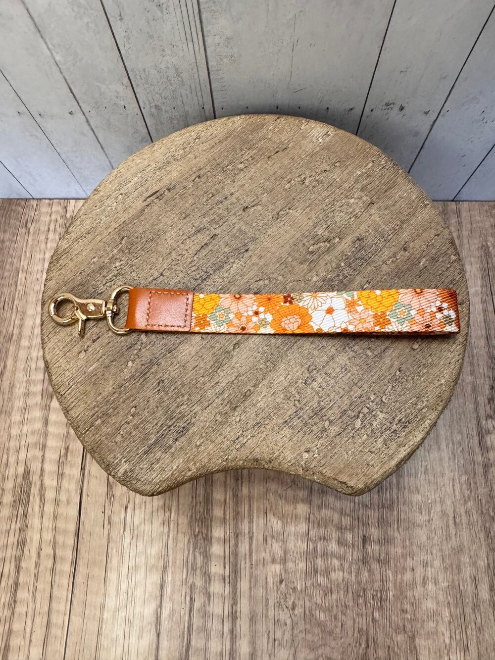 Fabric Orange Flowers Wristlet Strap Phone Strap Keychain Keyholder